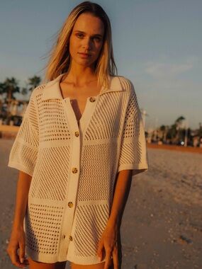 Billabong Cool Down Short Sleeve Knit Button Front Beach Cover-Up